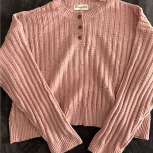 No Boundaries Pink Buttoned Crew Neck Sweater